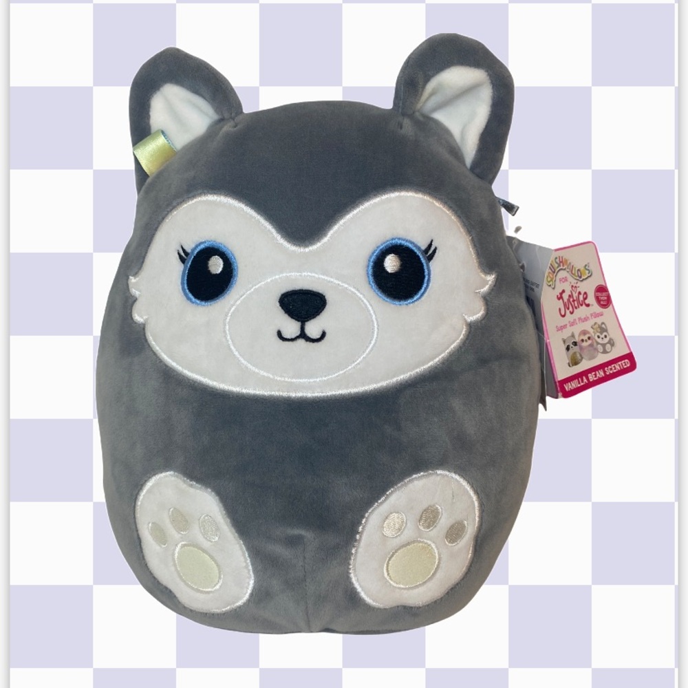 RARE SQUISHMALLOWS Iris The Husky JUSTICE Scented 10” Collectable Plush NWT.